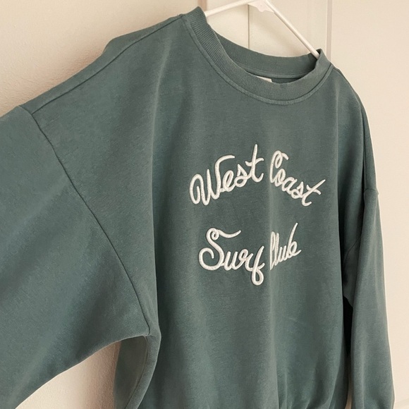 Oversized Green Pullover Sweatshirt Embroidered with “West Coast Surf Club” XS - Picture 2 of 6